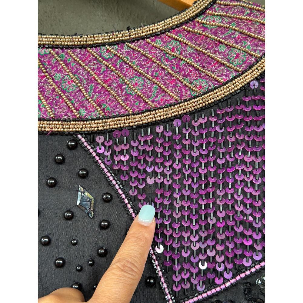 Vintage 80s Judith Ann Creations Multicolor Beaded Sequins Silk Patchwork Jacket - Picture 10 of 14